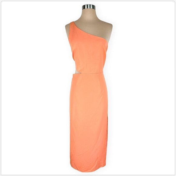 Bardot Jenna Orange Fizz One Shoulder Cutout Midi Slit Dress Cocktail NWT NEW 8 - Picture 4 of 8